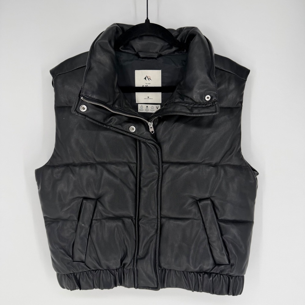ABERCROMBIE & FITCH ULTRA COLLECTION VEGAN LEATHER PUFFER VEST MEDIUM BLACK CHIC
